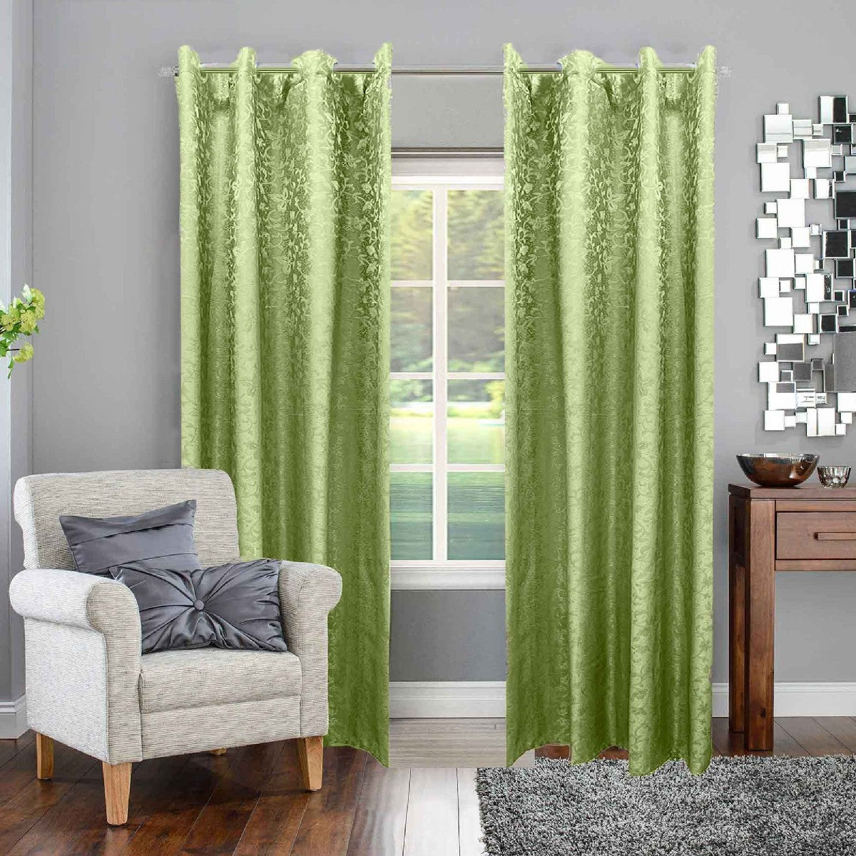 Jacquard Curtains - Light Green