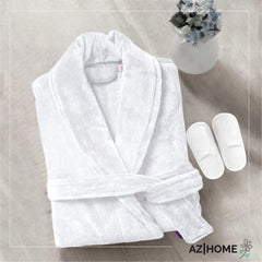 Velour Bathrobe and Slipper Set - White