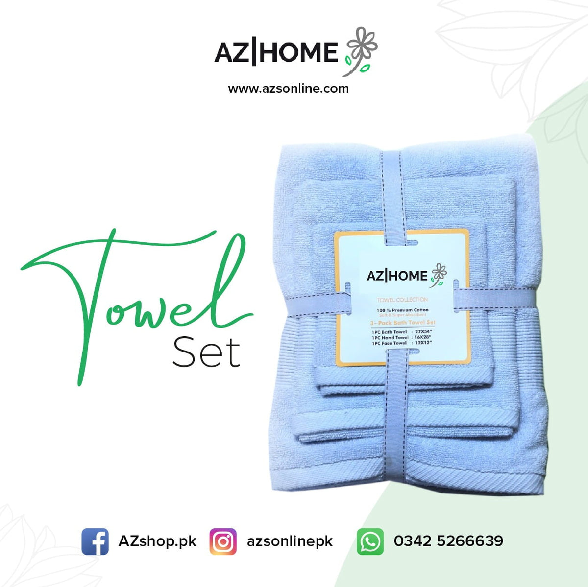 3 Psc Bath Towel- Light Blue