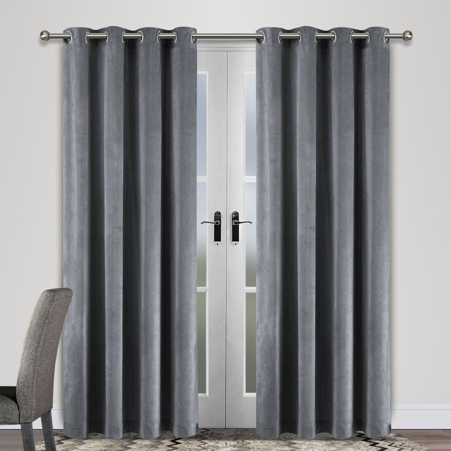 Premium Velvet Curtain - Light Grey