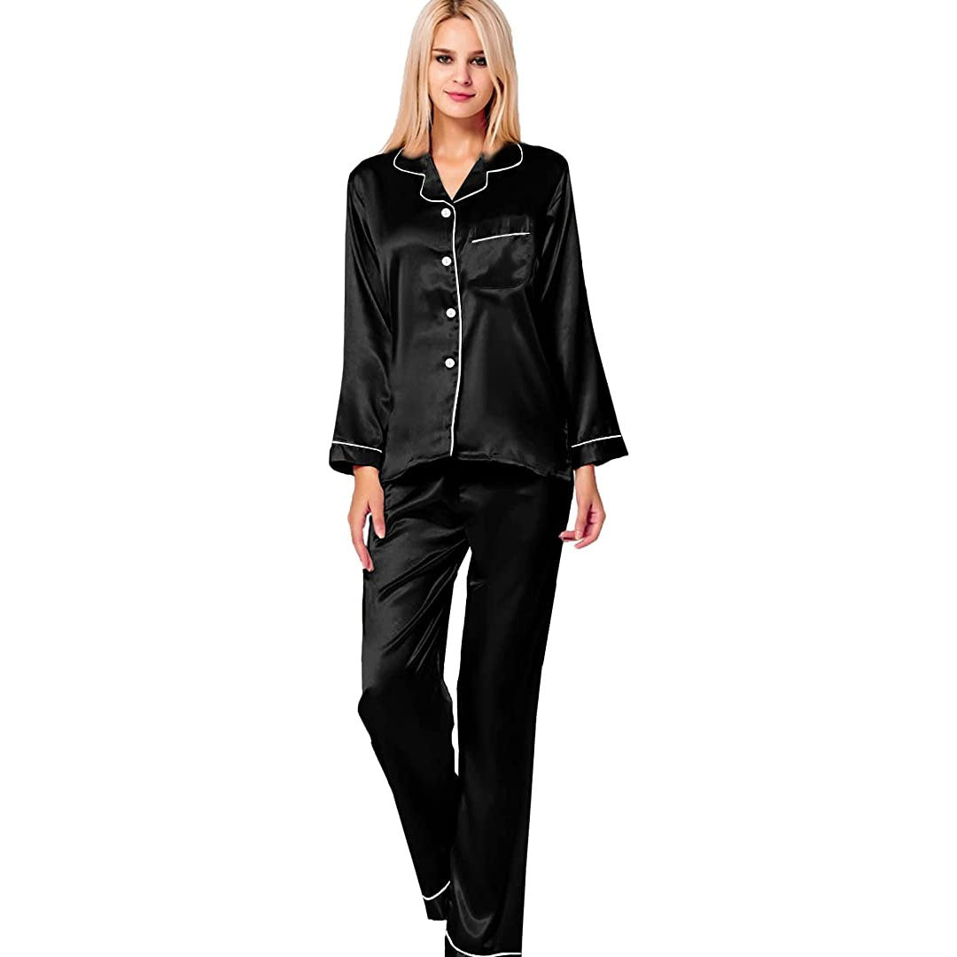 Silk Night Suits for Ladies-Black