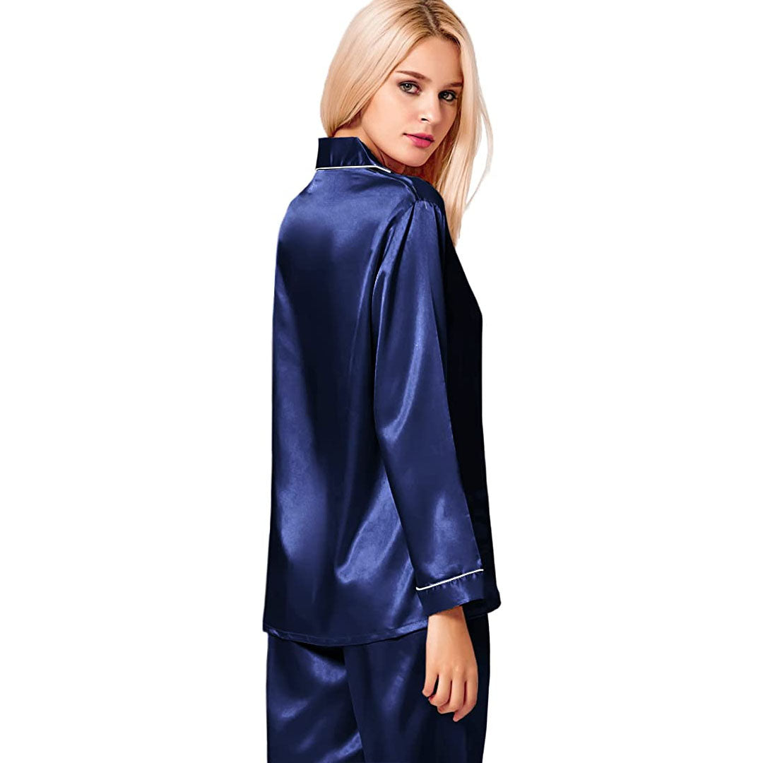Silk Night Suits for Ladies-blue
