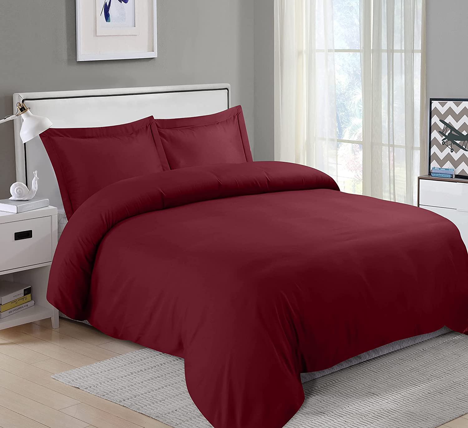 Duvet Cover King Size Set - 1 Duvet Cover with 2 Pillow Shams - 3 Pieces Comforter Cover with Zipper Closure - Ultra Soft Brushed - Maroon