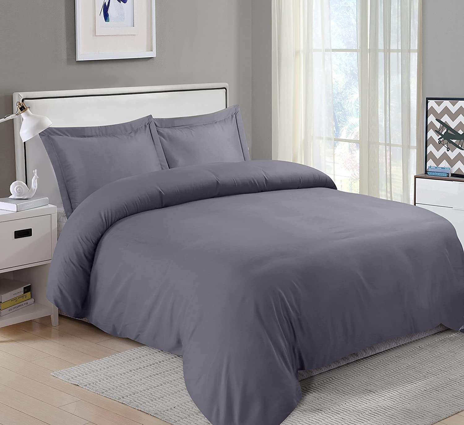 Duvet Cover King Size Set - 1 Duvet Cover with 2 Pillow Shams - 3 Pieces Comforter Cover with Zipper Closure - Ultra Soft Brushed - Grey